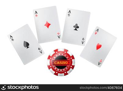 Poker cards in casino. Gambling, playing cards, jackpot. Entertainment concept. Can be used for greeting cards, posters, leaflets and brochure