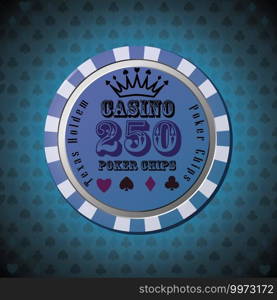 Poker chip 250 on blue background