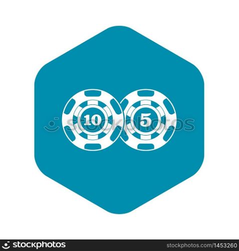 Poker chips nominal five and ten icon. Simple illustration of poker chips nominal five and ten vector icon for web. Poker chips nominal five and ten icon simple style