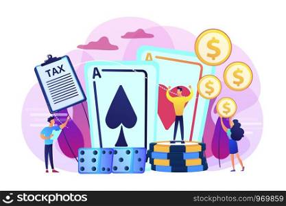 Poker player, lucky casino winner flat vector character. Gambling income, taxation of gambling income, legal wagers operations concept. Bright vibrant violet vector isolated illustration. Gambling income concept vector illustration.