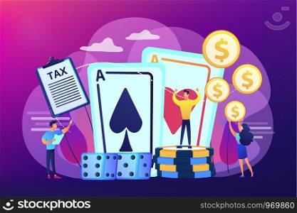 Poker player, lucky casino winner flat vector character. Gambling income, taxation of gambling income, legal wagers operations concept. Bright vibrant violet vector isolated illustration. Gambling income concept vector illustration.