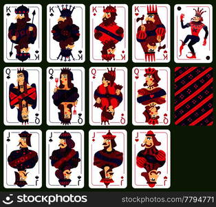 Poker playing cards set with high cards of four suits isolated on green background vector illustration . Poker Playing High Cards Set