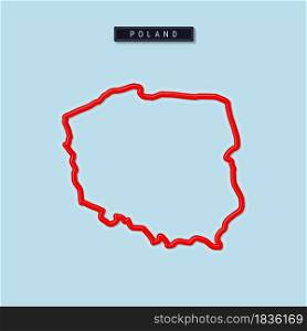 Poland bold outline map. Glossy red border with soft shadow. Country name plate. Vector illustration.. Poland bold outline map. Vector illustration