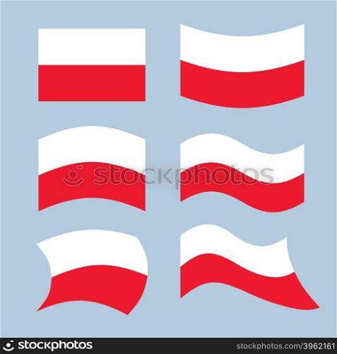 Poland flag. Set of flags of Polish Republic in various forms. Developing the flag of Polish state in Eastern (Central) Europe&#xA;