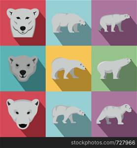 Polar bear baby white icons set. Flat illustration of 9 polar bear baby white vector icons for web. Polar bear baby white icons set, flat style