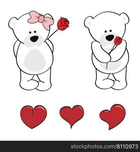 Polar bear character cartoon valentine rose pack Vector Image