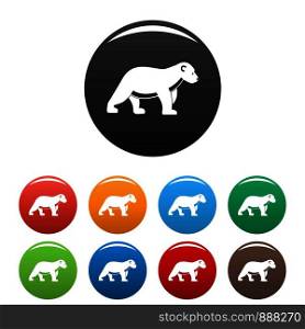 Polar bear kid icons set 9 color vector isolated on white for any design. Polar bear kid icons set color