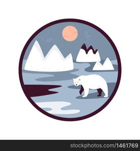 Polar bear on a white snow, Arctic scene, landscape. Vector illustration. Polar bear on a white snow, Arctic scene, landscape