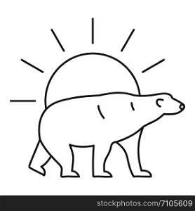 Polar bear on sun logo. Outline illustration of polar bear on sun vector logo for web design isolated on white background. Polar bear on sun logo, outline style