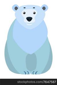 Polar bear sitting alone. Arctic wild animal isolated on white background. Dangerous hunter closeup drawing. Big mammal that lives on north among glaciers and ice. Vector illustration in flat style. Polar White Bear, Arctic Animal, Cartoon Character
