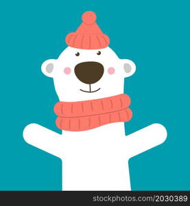 Polar bears, in festival headdresses, accessories, for Christmas holidays.