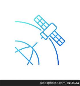 Polar Satellite gradient linear vector icon. Artifial satelite investigating pole surface, magnetosphere. Thin line color symbol. Modern style pictogram. Vector isolated outline drawing. Polar Satellite gradient linear vector icon