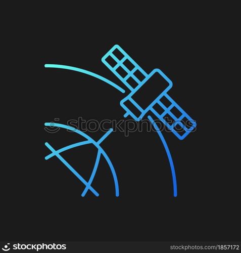 Polar Satellite gradient vector icon for dark theme. Artifial satelite investigating pole surface, magnetosphere. Thin line color symbol. Modern style pictogram. Vector isolated outline drawing. Polar Satellite gradient vector icon for dark theme