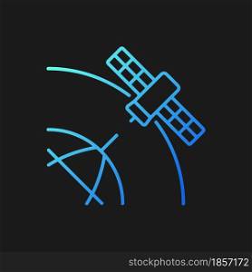 Polar Satellite gradient vector icon for dark theme. Artifial satelite investigating pole surface, magnetosphere. Thin line color symbol. Modern style pictogram. Vector isolated outline drawing. Polar Satellite gradient vector icon for dark theme