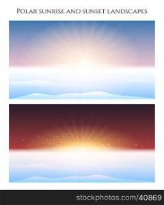 Polar sunrise and sunset landscape set
