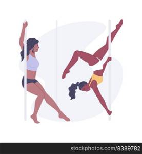 Pole dance classes isolated cartoon vector illustrations. Athletic girls do pole dancing in the studio together, physical activity with friend, professional performance vector cartoon.. Pole dance classes isolated cartoon vector illustrations.