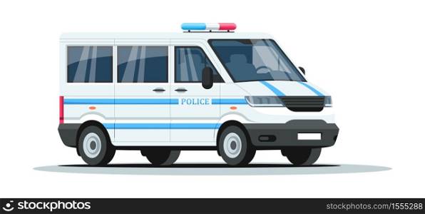Police armored truck semi flat RGB color vector illustration. Enforcement transportation. Patrol car with siren for urgency. Auto for guard. Van isolated cartoon object on white background. Police armored truck semi flat RGB color vector illustration