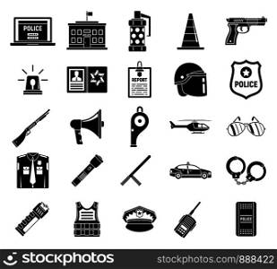 Police arsenal icons set. Simple set of police arsenal vector icons for web design on white background. Police arsenal icons set, simple style