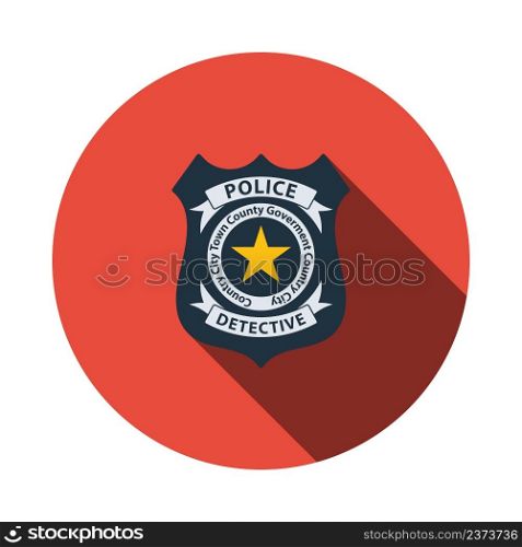 Police Badge Icon. Flat Circle Stencil Design With Long Shadow. Vector Illustration.