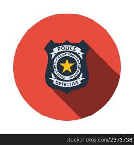 Police Badge Icon. Flat Circle Stencil Design With Long Shadow. Vector Illustration.