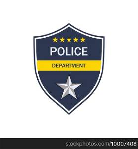 Police badge. Shield of cop department. Badge of officer police. emblem of sheriff. Symbol of security, law, protect, detective, patrol and policeman. Label and logo for uniform. Vector.. Police badge. Shield of cop department. Badge of officer police. emblem of sheriff. Symbol of security, law, protect, detective, patrol and policeman. Label and logo for uniform. Vector
