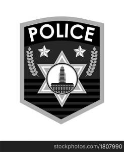 Police badge vector. Sheriff, marshal label illustrations. Law enforcement emblems for national days. Ranger, policeman medallions. Signs, stickers of security federal agent.. Police badge vector. Sheriff, marshal label illustrations. Law enforcement emblems for national days.