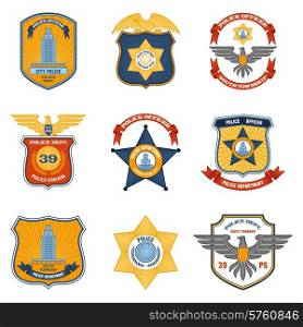 Police badges law enforcement and government colored set isolated vector illustration. Police Badges Colored