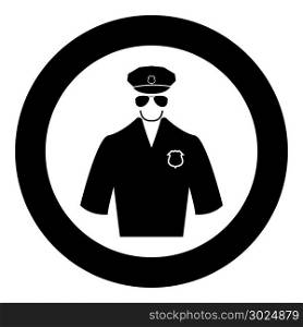 Police black icon in circle vector illustration isolated flat style .