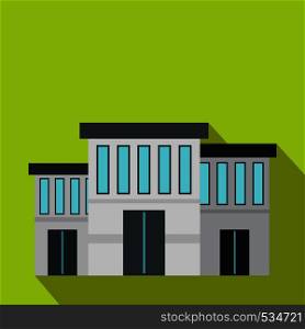 Police building icon in flat style on a green background. Police building icon, flat style