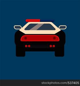 Police car back view transportation sign urban service. Black protection emergency vehicle siren. Officer guard vector icon
