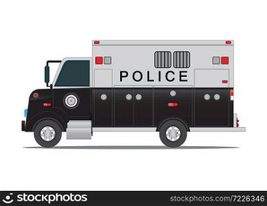 Police car for transportation of criminals in prison isolated on white background, flat design vector illustration.