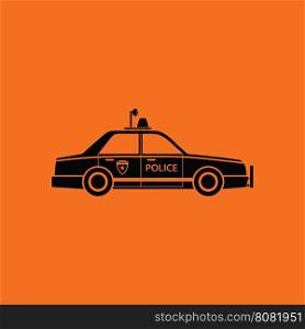 Police car icon. Orange background with black. Vector illustration.