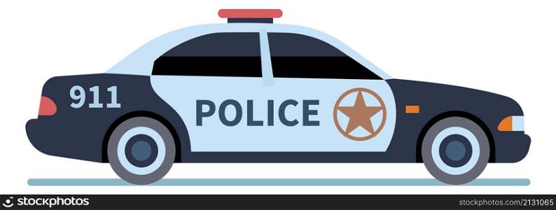 Police car icon. Patrol auto side view isolated on white background. Police car icon. Patrol auto side view