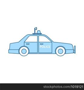 Police Car Icon. Thin Line With Blue Fill Design. Vector Illustration.
