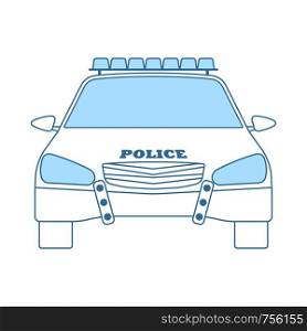 Police Car Icon. Thin Line With Blue Fill Design. Vector Illustration.