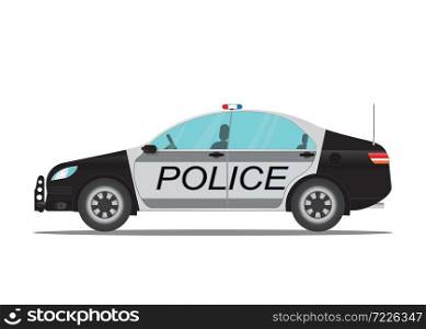 Police car side view isolated on white background, flat style vector illustration.