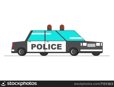 Police car. Side view of a simplified cartoon police car. Flat vector.