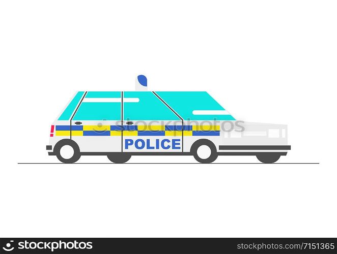 Police car. Side view of a simplified cartoon police car. Flat vector.