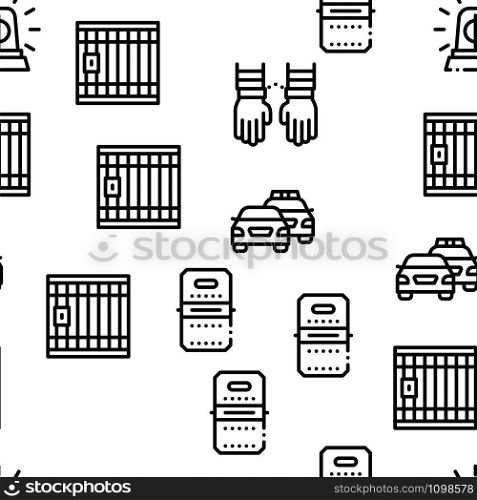 Police Department Seamless Pattern Vector Thin Line. Illustrations. Police Department Seamless Pattern Vector