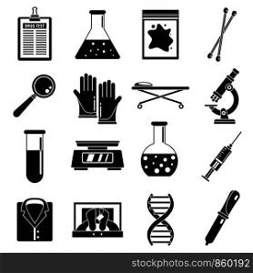 Police expert laboratory icons set. Simple set of police expert laboratory vector icons for web design on white background. Police expert laboratory icons set, simple style