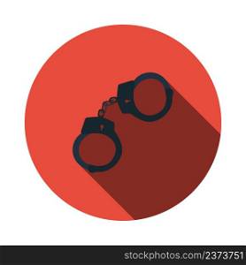 Police Handcuff Icon. Flat Circle Stencil Design With Long Shadow. Vector Illustration.