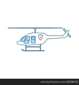 Police Helicopter Icon. Thin Line With Blue Fill Design. Vector Illustration.