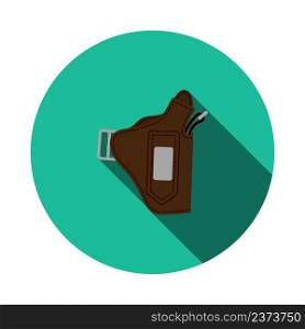 Police Holster Gun Icon. Flat Circle Stencil Design With Long Shadow. Vector Illustration.