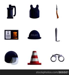 Police icon set. Cartoon set of 9 police vector icons for web design isolated on white background. Police icon set, cartoon style