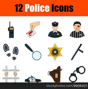 Police Icon Set. Flat Color Outline Design With Editable Stroke. Vector Illustration.
