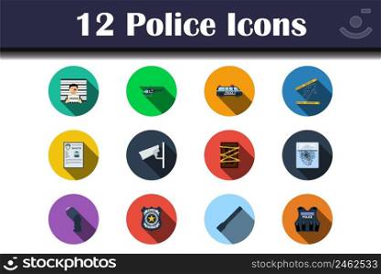 Police Icon Set. Flat Design With Long Shadow. Vector illustration.