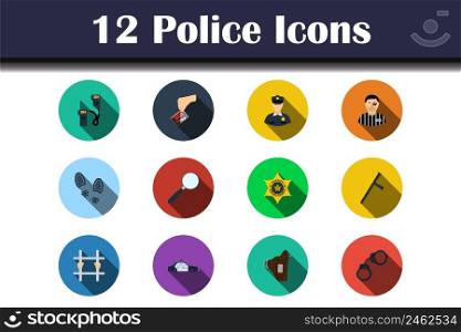 Police Icon Set. Flat Design With Long Shadow. Vector illustration.