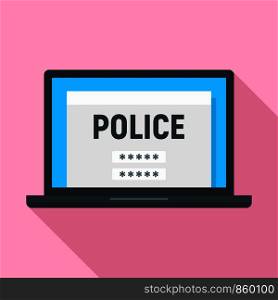 Police laptop icon. Flat illustration of police laptop vector icon for web design. Police laptop icon, flat style