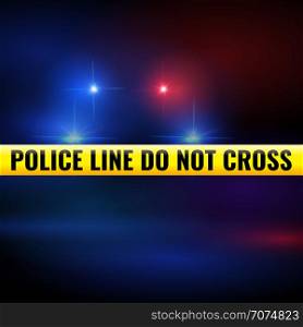 Police lights and tape. Police line isolated criminal accident zone. Vector illustration. Police lights and tape