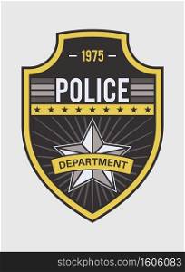 Police medallion. Security and federal agent back identity badge with star shape. Sheriff, marshal and detective officer clothes label, military uniform insignia. Vector single isolated illustration. Police medallion. Security and federal agent back identity badge with star shape. Sheriff, marshal and detective officer clothes label, military uniform insignia vector illustration